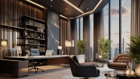 Modern CEO Office Interior Design with Curated Art Pieces and Expansive